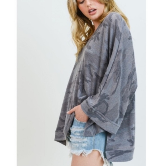 Camo Print 3/4 Dohlman Sleeve Oversized Top - Picture 3 of 12